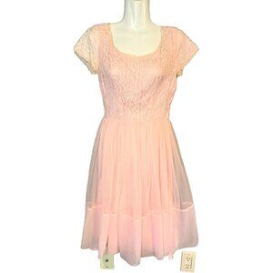 Vintage Soft Pink Lace Bodice Lined Tulle Ballerina Fit & Flair Dress Gorgeous!!